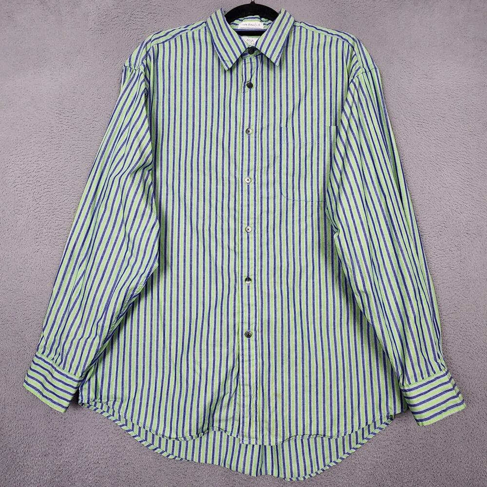 Gap Shirt Mens Large Green Blue Stripe 100% Cotton Button Up Classic Fit 90s